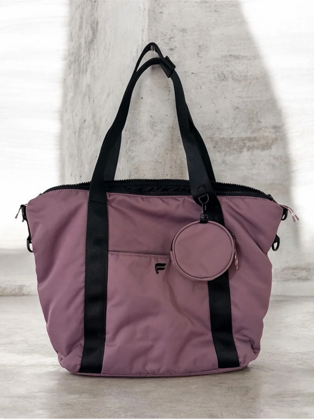 Fabletics Mauve Tote with Black Straps and Removable Pouch